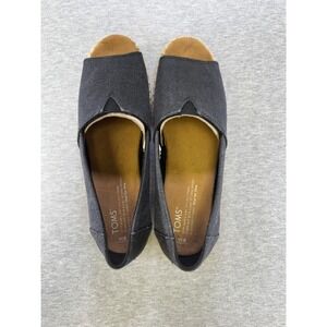 TOMS Clarissa Peep Toe Espadrille Wedge Sandals Charcoal Gray Canvas Womens 8